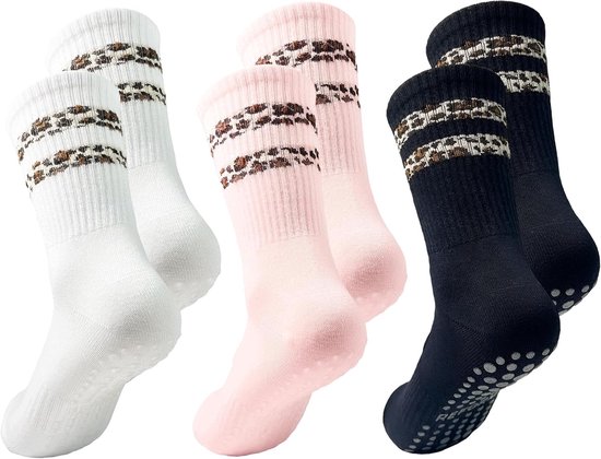 3 Paar Pilates Sokken Antislip Luipaardprint Yoga Maat 35-40