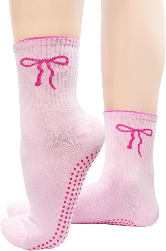 3 paar schattige pilates sokken met grip voor dames, katoenen antislip yoga sokken met grip, crew sokken, Valentijns workout ballet cadeau van Merkloos