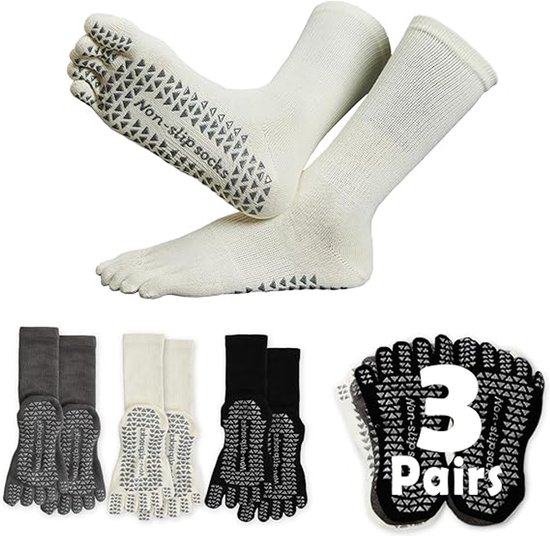 3 paar - Sokken - antislip sokken - Yoga Sokken - sokken dames - yoga sokken antislip dames - ademende katoenen sokken - pilates teensokken antislip - sportsokken - yoga sokken met tenen van ToeSox