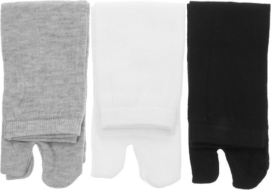 3 Paar Tabi Sokken - Katoen & Viscose - Unisex - Zwart, Wit, Grijs