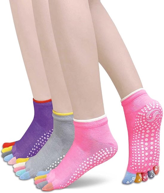 3 Paar Teensokken Dames - Antislip Yoga Sokken met Grippers