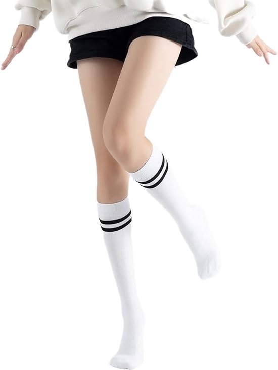 3 paar Wit - Yogasokken met grip voor dames, antislip gekleurde, gevoerde kniehoge sokken tot over de kuit voor barre balletdans - yogasokken tot halverwege de kuit van Cimkiz