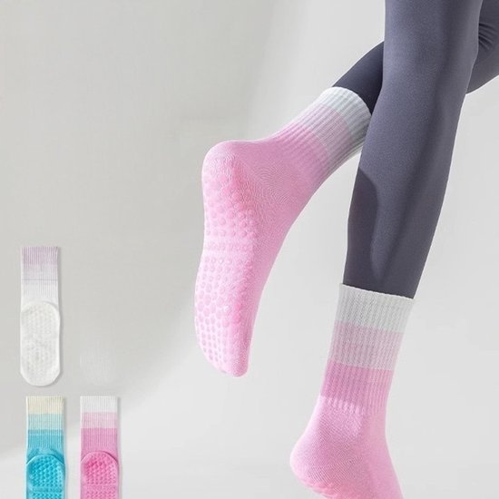 3 paar - yoga sokken - Yoga sokken met kleurverloop - pilates sokken - antislip sokken - pilates - One size fits all - Antislip siliconen vloersokken - Pilates sokken - Yoga grip sokken van Merkloos