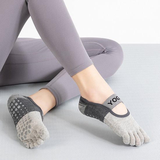 3 Paar Yogasokken - Sportsokken - Teensokken - Antislipsokken - Vloersokken - Pilates Sokken - Geschikt voor Yoga, Ballet, Dans en Barre Training - Grijs