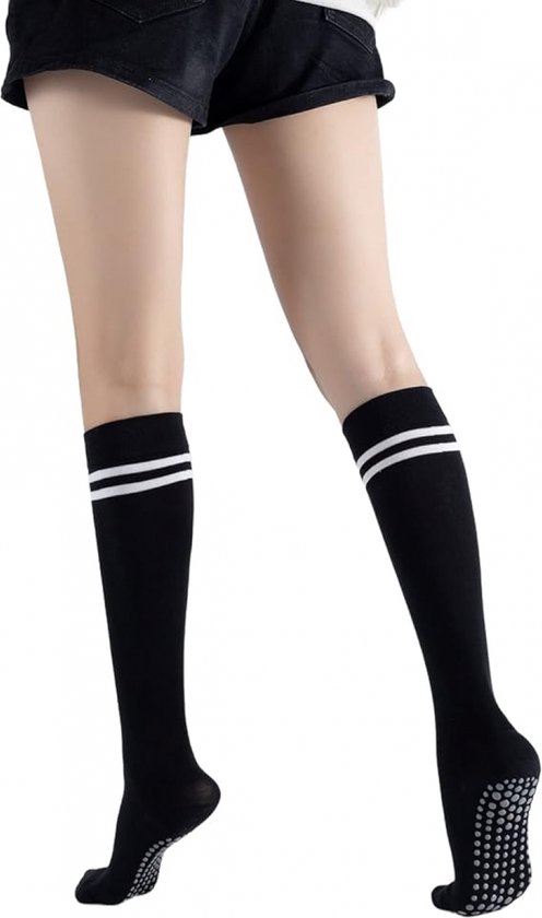 3 paar Zwart - Yogasokken met grip voor dames, antislip gekleurde, gevoerde kniehoge sokken tot over de kuit voor barre balletdans - yogasokken tot halverwege de kuit van Ozaiic