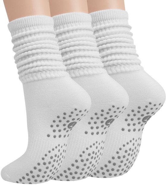 3-pack antislip-pilatessokken voor dames – Yoga-/balletsokken met slouch-effect – Wit