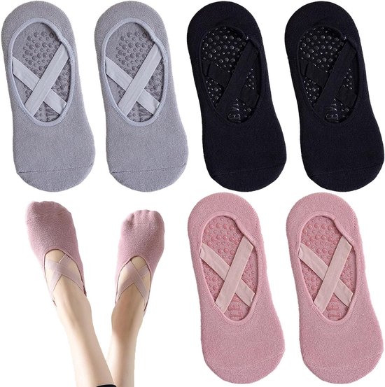 3-Pack Pilates Sokken voor Vrouwen - Antislip Yoga Grip - One Size - Ademend en Comfortabel - Ideaal voor Fitness en Pilates Reformer