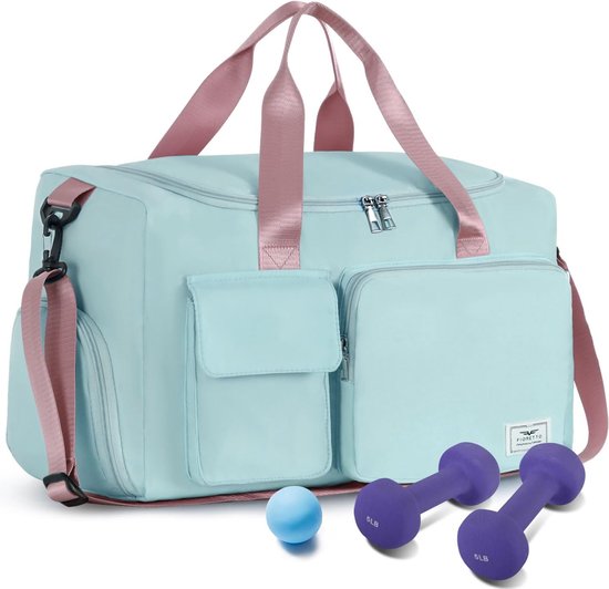 35L sporttas voor dames, opvouwbare reistas met schoenenvak en natvak, waterafstotende weekendtas, gymreistas, handbagage, trainingstas voor dames, heren, groen en roze van Pomelo Best