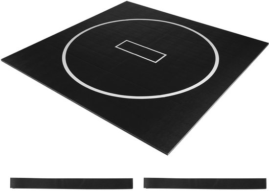 3x3m worstelmat, duurzame vechtsportmat voor thuisgymnastiek en training, waterdichte PVC-oprolbare oefenmat met gemarkeerde cirkels, geschikt voor gymnastiek, jiu jitsu, MMA, judo, boksen, zwart