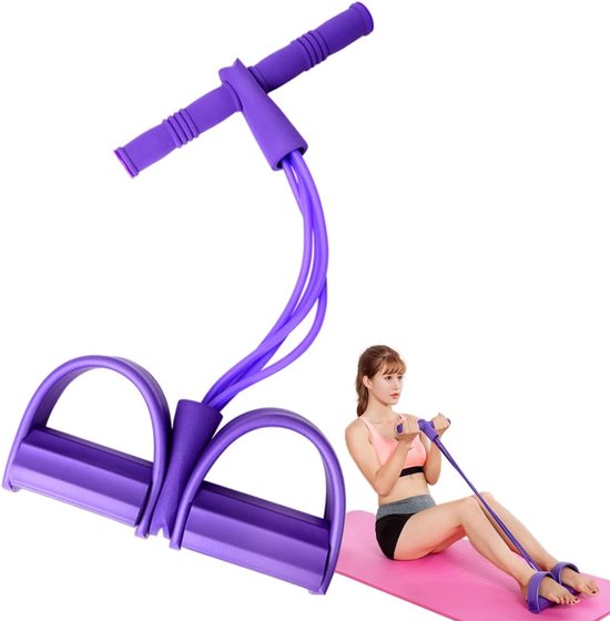 4-buizen elastisch sit-up trekkoord met voetpedaal, buik-, been- en taille-oefenapparaat voor thuisgym, yoga en fitness van Merkloos