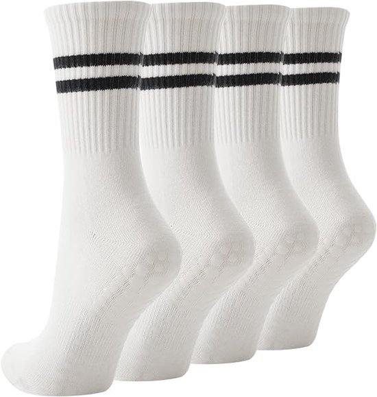 4 paar - Anti slip sokken - Pilates sokken - met grip voor dames - antislip sokken -Sportieve ballet - barre, dans, workout ,Pilates Sokken - Yoga Sokken - Antislip Sokken - Wit