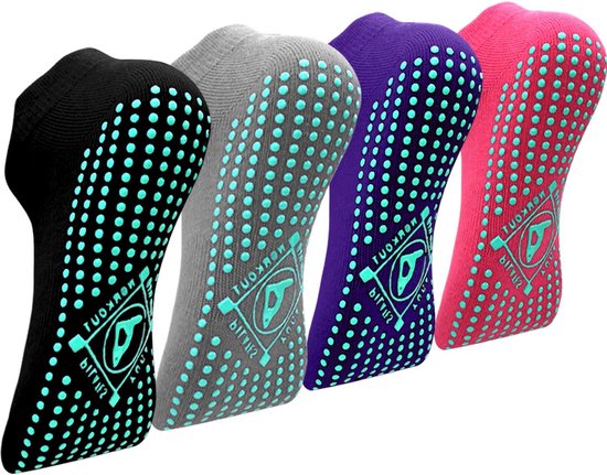 4 Paar Antislip Sokken Dames & Heren - Yoga, Pilates, Ballet, Thuis