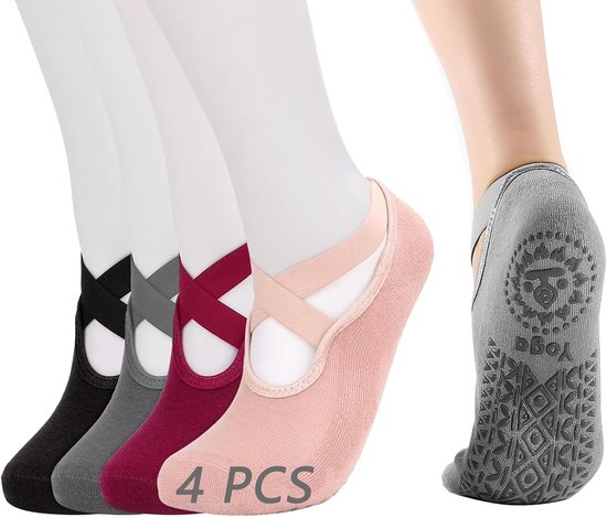4 Paar Antislip Sokken Dames - Yoga, Pilates, Ballet