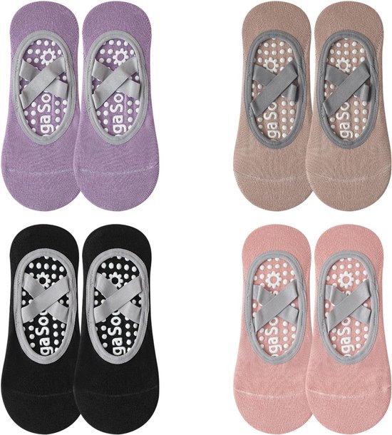 4 Paar Antislip Sokken Dames - Yoga, Pilates, Dans - Kruisband