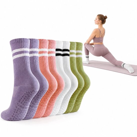 4 Paar Antislip Sokken voor Thuis & Yoga - Halve Kuit - Ademend