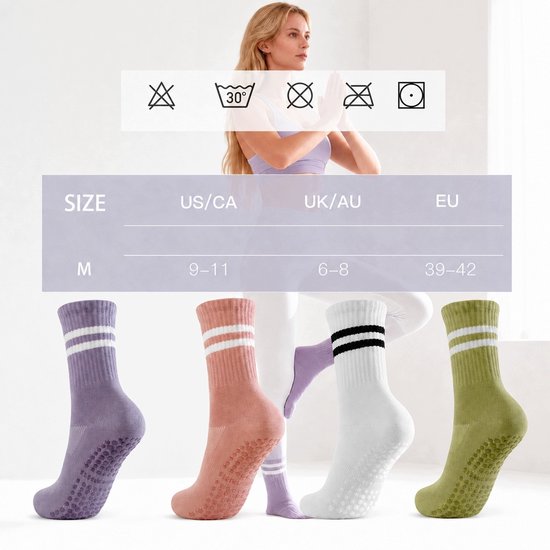 4 Paar Antislip Sokken voor Yoga & Dans - Halfhoge Kuitlengte