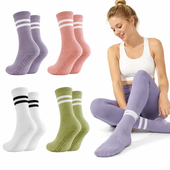 4 Paar Antislip Sokken voor Yoga & Dans - Halve Kuit, Ademend