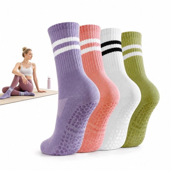 4 Paar Antislip Sokken voor Yoga & Thuis - Halve Kuit, Ademend