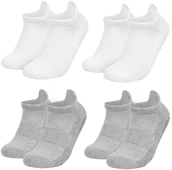 4 paar antislip yogasokken - badstof katoenen sokken - verdikte zweetabsorberende en anti-geur sokken - met antislipfunctie - geschikt voor Pilates, ballet, ballet, op blote voeten, ziekenhuis antislipsokken - unisex (L, 43-46) van Merkloos