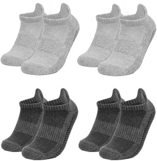 4 paar antislip yogasokken - badstof katoenen sokken - verdikte zweetabsorberende en anti-geur sokken - met antislipfunctie - geschikt voor Pilates, ballet, ballet, op blote voeten, ziekenhuis antislipsokken - unisex (L, 47-50) van Merkloos