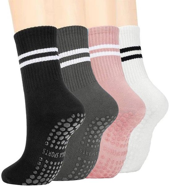 4 paar antislip yogasokken voor dames - yoga pilates sokken met grip - thuis fitness accessoires