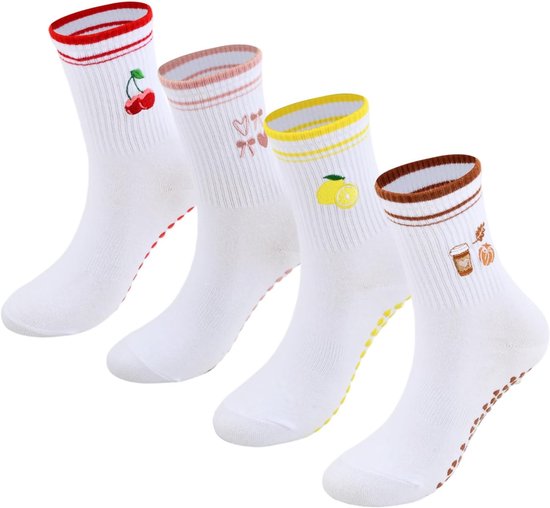 4 Paar Dames Antislip Pilates Sokken met Anti-Slip Noppen - Comfortabel & Stijlvol