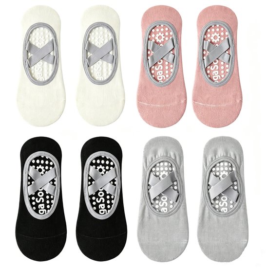 4 Paar - Dames Antislip Yoga Pilates Sokken - 4 kleuren - Gripsokken voor binnen - Polyester - Ademend sokken - Antislip sokken - Yoga Sokken - Voor Ballet, Dans, Fitness & Dagelijkse Workouts van Merkloos