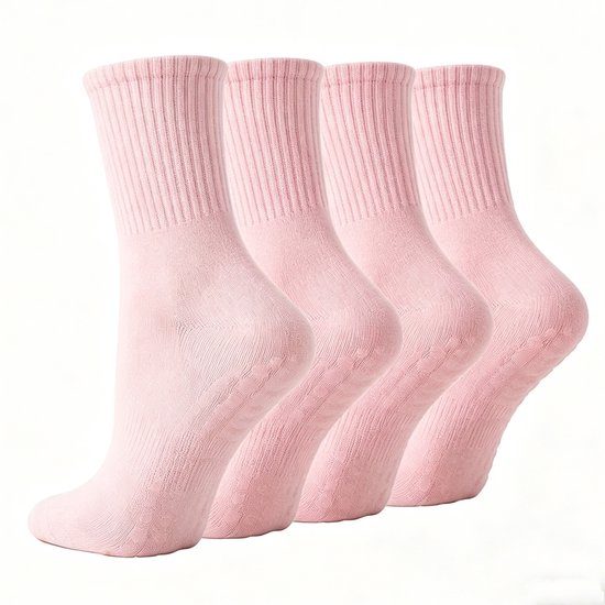 4 Paar - Dames Antislip Yoga Pilates Sokken - Roze - Antislip sokken - Polyester - Ademend sokken - Yoga Sokken - Voor Ballet, Dans, Fitness & Dagelijkse Workouts van Merkloos