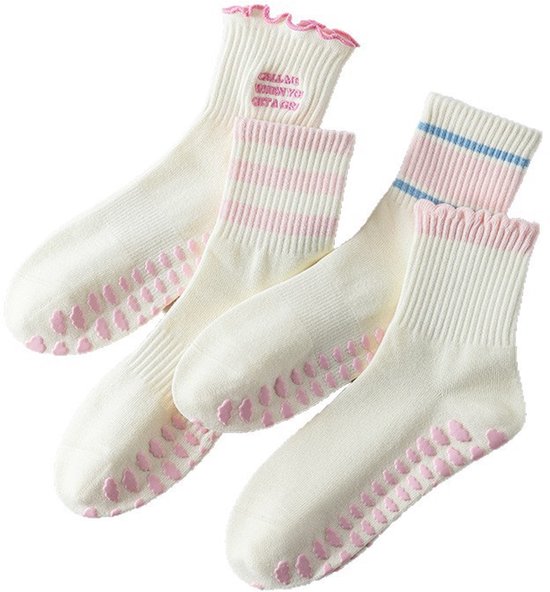 4 Paar - Dames Antislip Yoga Pilates Sokken - Roze sokken - Antislip sokken - Yoga Sokken - Ademend Katoenen Enkelsokken met Grip - Voor Ballet, Dans, Fitness & Dagelijkse Workouts van Merkloos