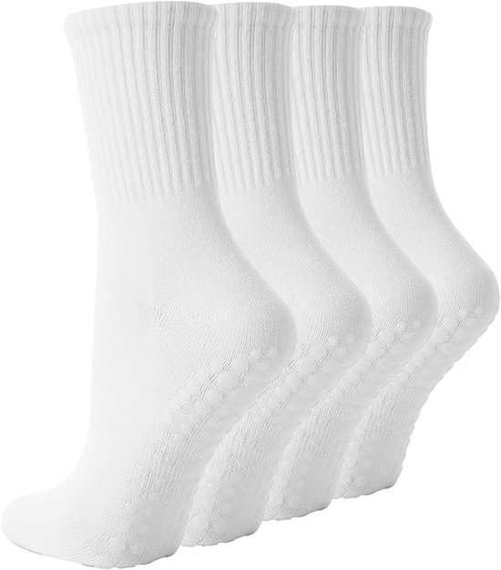 4 Paar - Dames Antislip Yoga Pilates Sokken - Wit - Antislip sokken - Polyester - Ademend sokken - Yoga Sokken - Voor Ballet, Dans, Fitness & Dagelijkse Workouts van Merkloos