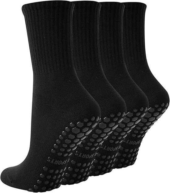 4 Paar - Dames Antislip Yoga Pilates Sokken - Zwart - Antislip sokken - Polyester - Ademend sokken - Yoga Sokken - Voor Ballet, Dans, Fitness & Dagelijkse Workouts