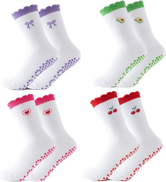 4 Paar Dames Pilates Sokken met Antislip Grip, Katoen, Maat 36-40