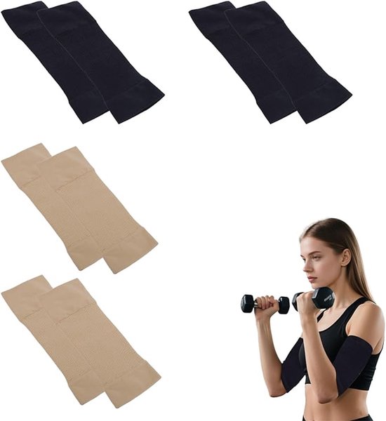 4 paar elastische compressiemouwen voor armen, afslankende mouwen, elastische compressiemouwen, elastische manchetten voor gewichtsverlies, voor sport en fitness
