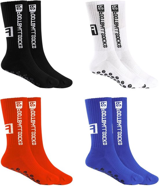 4 paar grip sokken voor voetbal en sport | antislip | heren | bal sokken | rugby | basketbal | hardlopen | wandelen - 4 kleuren | Zwart - maat 50.5 EU