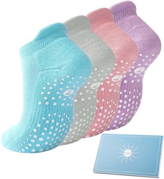 4 Paar Grip Yoga Sokken Dames - Antislip Pilates Enkelsokken