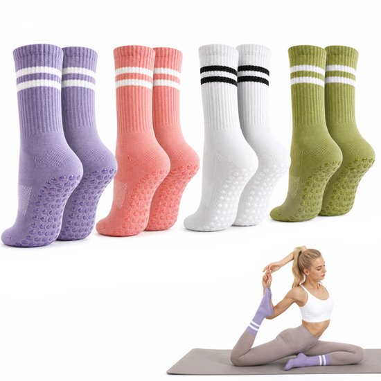 4 Paar Hoge Antislip Sokken voor Yoga, Pilates & Fitness (39-42)