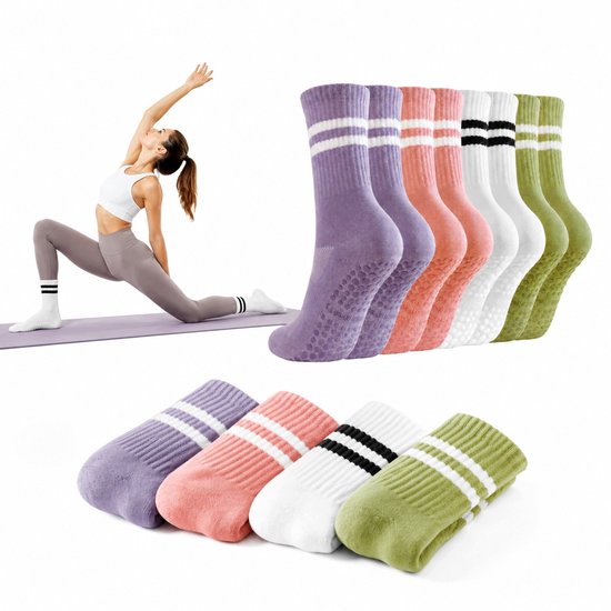 4 Paar Merkloze Antislip Sokken voor Yoga - Halve Kuit - Kleurenmix