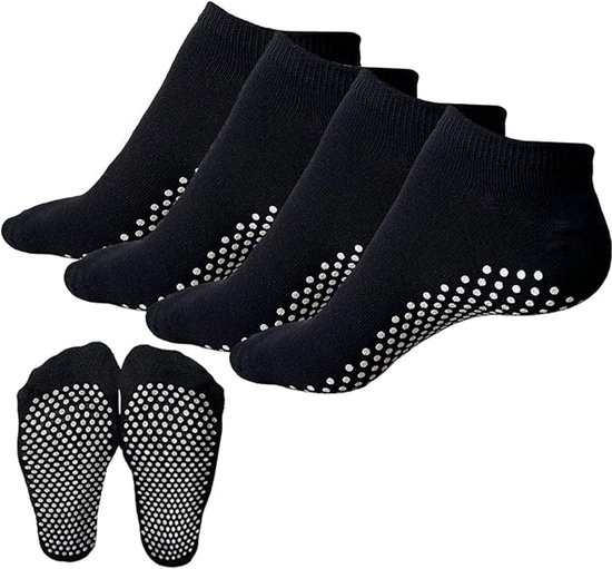 4 paar Pilates yogasokken, antislipsokken, unisex, geschikt voor vechtsporten, ballet, fitness en andere sporten, one size fits all, zwart van Merkloos