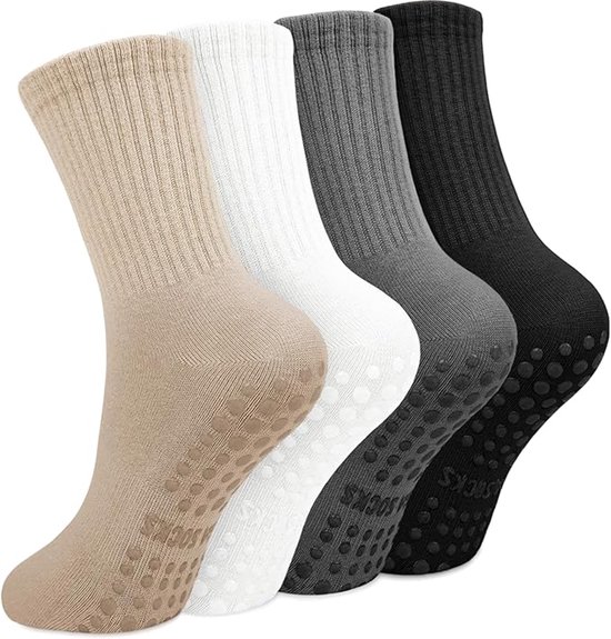 4 Paar - Sokken - Antislip Katoenen Sokken - Yoga Sokken - Pilatessokken - sokken dames - sportsokken - yoga sokken antislip dames - ademende katoenen sokken - balletsokken - voor yogapaal, Pilates, dans van Merkloos