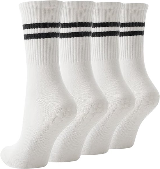 4 paar - Sokken - Dames hoge Pilates antislip sokken - Yoga Pilates Sokken met Grip - Antislip Katoenen Sokken - Yoga Sokken - Antislip enkelsokken - voor Ballet, Dans, Workouts - Wit van Merkloos