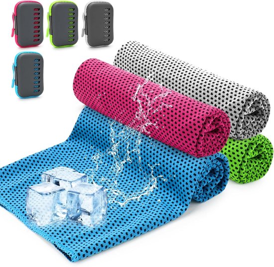 4 Stuks Koeldoeken met Opbergdoos - Verkoelende Handdoeken van Microvezel voor Sport, Yoga en Reizen, 30 x 80 cm