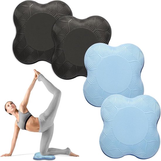 4 Stuks - Yoga Knie Kussens - Yoga Kniebeschermer Mat - Sport Balans Kussen - Pilates Mat - Antislip Yogamatten - Knee Pads - Kniestukken - Exercise Mat - Sportmat - Kniemat - Fitness - Voor Yoga, Fitness, Pilates - Blauw en Zwart