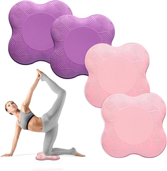 4 Stuks - Yoga Knie Kussens - Yoga Kniebeschermer Mat - Sport Balans Kussen - Pilates Mat - Antislip Yogamatten - Knee Pads - Kniestukken - Exercise Mat - Sportmat - Kniemat - Fitness - Voor Yoga, Fitness, Pilates - Roze En Paars
