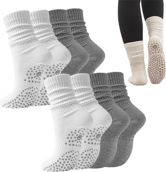 4 stuks - Yoga Sokken - Yoga Sokken Antislip - Pilates Sokken Antislip - dun elastisch materiaal - Antislip binnensokken voor Yoga Pilates Ballerina Ballet - (2 wit + 2 zwart)