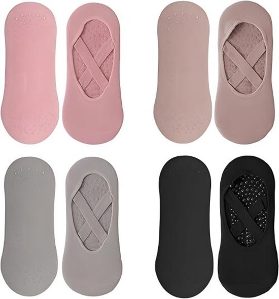 4 x Antislip yogasokken voor dames, ademende katoenen pilatesokken met antislipbandjes voor pilates, ballet, dans en workouts van Merkloos