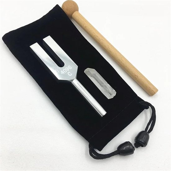 4096 Hz stemvork, kristallen stemvork voor genezing, stemvork van hoge kwaliteit met houten hamer en zachte opbergtas, helende geluidsvibratietherapie-instrumenten van SOUNDSOUL