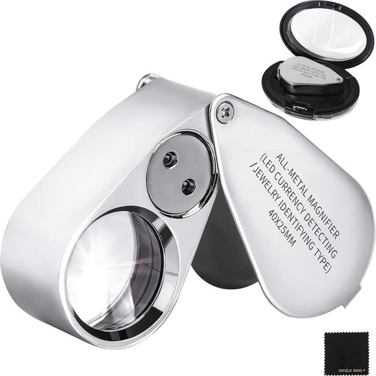 40X Pocket Vergrootglas met LED Verlichting - Draagbaar Handheld Vergrootglas voor Juwelen, Planten en Munten