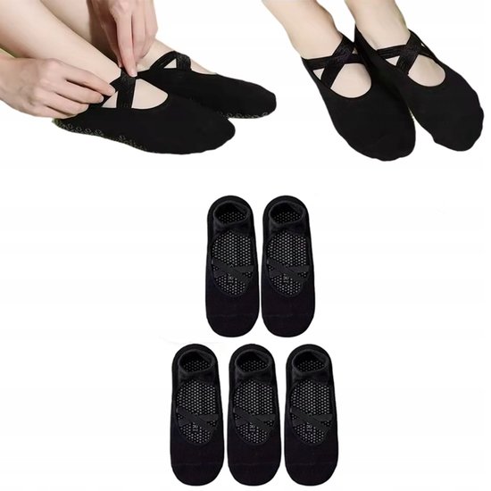 5 Paar Antislip Sokken voor Yoga, Dans & Pilates - Zwart