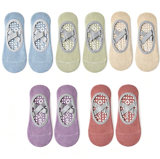 5 Paar - Dames Antislip Yoga Pilates Sokken - 5 kleuren - Gripsokken voor binnen - Polyester - Antislip sokken - Ademend sokken - Yoga Sokken - Voor Ballet, Dans, Fitness & Dagelijkse Workouts