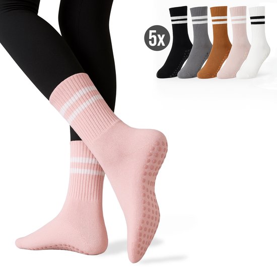 5 Paar Pilates antislip Sokken - Yoga antislip sokken - Comfort - Grip – Unisex - maat 33-37 van Merkloos